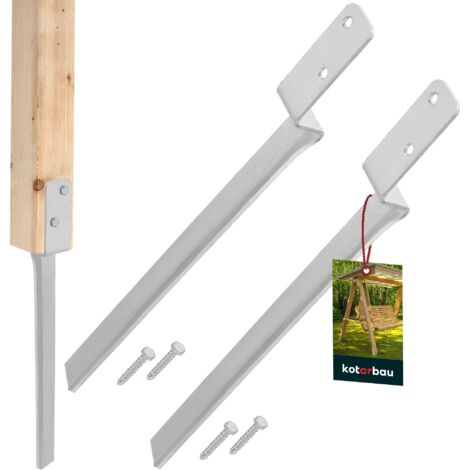 KOTARBAU® 2 x Support De Poteau à Enfoncer - Acier Galvanisé - 50 cm - Argent - Ancrage Au Sol - L-Forme - Support Balançoire - Kit Ancrage Balancoire - Extérieur Jardin Sécurisé Résistant (1/5)