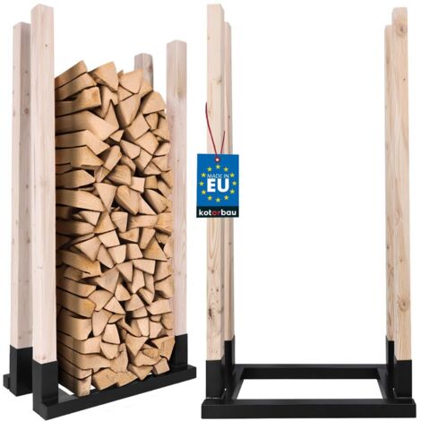 KOTARBAU® Range Bûche Intérieur - Acier Revêtu Poudre & Bois - 61 x 32 x 122 cm - Noir - Porte Buche - Support Bois de Chauffage Intérieur - Décoratif - Résistant - Compact (1/5)