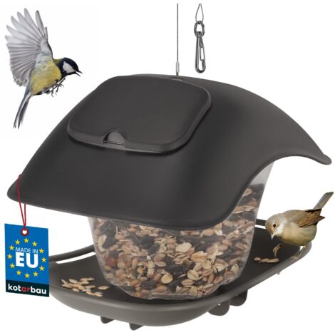 KOTARBAU® Mangeoire Oiseaux Extérieur à Suspendre - Plastique - 24x17 cm - Noir - Mangeoire Oiseaux a Suspendre - Durable -Résistante Intempéries - avec Câble Acier (1/5)