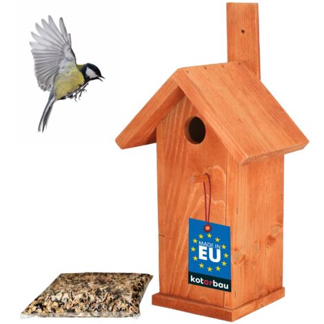KOTARBAU® Nichoir Oiseaux Exterieur - Bois - 33 x 10 cm - Brique - Cabane Oiseaux Exterieur - Cabane À Oiseau - avec Nourriture 0,5 kg - Nichoirs À Mésanges - Nichoir a Mesange