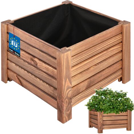 KOTARBAU® Jardinière Extérieur - Bois de Pin Imprégné - 38 x 38 x 30 cm - Brun - Jardiniere sur Pieds - Bac à Fleurs Rectangulaire - Grande Capacité - avec Toile Anti-Mauvaises Herbes (1/5)