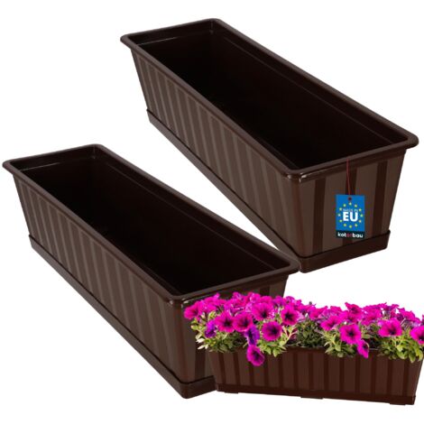 KOTARBAU® Lot de 2 Pot de Fleur Exterieur - Jardinières Exterieur - PVC - 60 x 18 x 14 cm - Brun - Jardinière Balcon - Rectangulaire - avec Soucoupe - Bac à Fleurs (1/5)