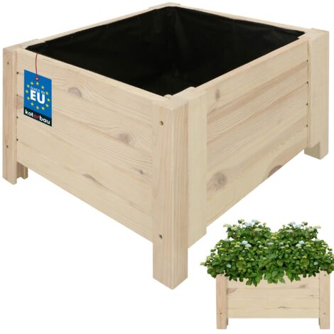 KOTARBAU® Jardinière Extérieur - Bois de Pin Imprégné - 50 x 50 x 30 cm - Blanc - Jardiniere sur Pieds - Bac à Fleurs Rectangulaire - Grande Capacité - avec Toile Anti-Mauvaises Herbes (1/5)