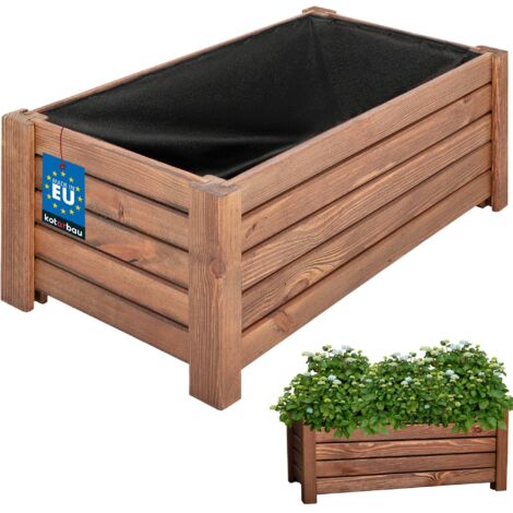 KOTARBAU® Jardinière Extérieur - Bois de Pin Imprégné - 60 x 33 x 25 cm - Brun - Jardiniere sur Pieds - Bac à Fleurs Rectangulaire - Grande Capacité - avec Toile Anti-Mauvaises Herbes (1/5)