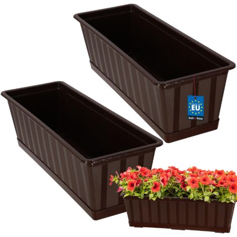 KOTARBAU® Lot de 2 Pot de Fleur Exterieur - Jardinières Exterieur - PVC - 50 x 18 x 14 cm - Brun - Jardinière Balcon - Rectangulaire - avec Soucoupe - Bac à Fleurs (1/5)