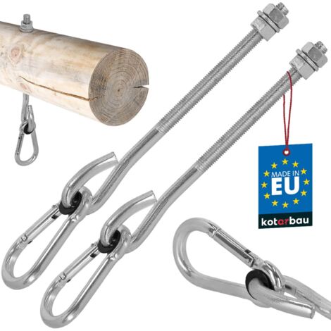 KOTARBAU® 2 pcs Crochet de Balançoire  - Acier Galvanisé - M12 x 230 mm - Argent - avec Mousqueton - pour Bois - Accroche Balancoire - Résistant (1/5)