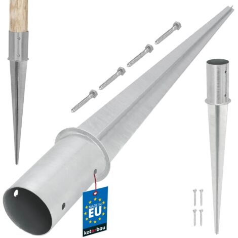 KOTARBAU® Support Poteau Bois - ⌀ 80 mm - Support Poteau à Enfoncer - Acier Galvanisé - Argent - Pour Poteaux Bois Rond - Résistant à La Corrosion (1/5)