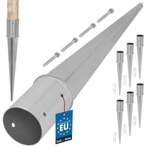 KOTARBAU® Lot de 6 Support Poteau Bois - ⌀ 100 mm - Support Poteau à Enfoncer - Acier Galvanisé - Argent - Pour Poteaux Bois Rond - Résistant à La Corrosion (1/5)