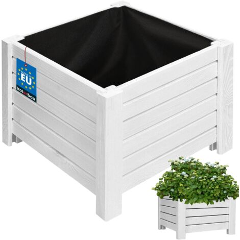KOTARBAU® Jardinière Extérieur - Bois de Pin Imprégné - 38 x 38 x 30 cm - Blanc - Jardiniere sur Pieds - Bac à Fleurs Rectangulaire - Grande Capacité - avec Toile Anti-Mauvaises Herbes (1/5)