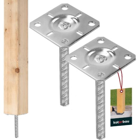 KOTARBAU® 2 pcs Support de Poteau à Sceller - Acier Galvanisé - 100 x 100 x 200 mm - Argent - Pied de Poteau - avec Ancre Béton - pour Clôture et Poutre - Robuste - Résistant à La Corrosion (1/5)