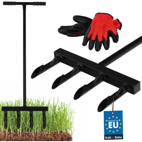 KOTARBAU® Aérateur Gazon - Aérateur Pelouse - Manuel - Acier - 36 cm - Noir - Carotteuse Gazon - Outil de Scarification - avec Hohlzinken - pour Pelouse - Gants de Jardinage Inclus - Robuste (1/5)