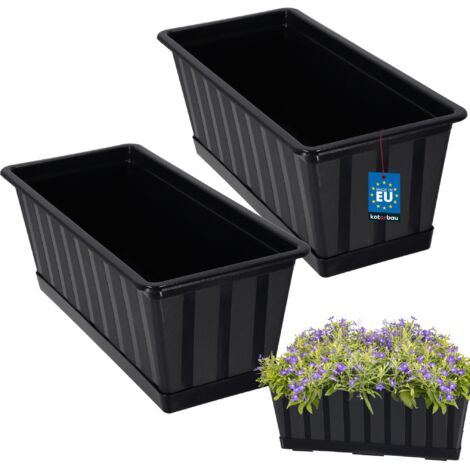 KOTARBAU® Pot de Fleur Exterieur - Jardinières Exterieur - PVC - 40 x 18 x 14 cm - Terracotta - Jardinière Balcon - Rectangulaire - avec Soucoupe - Bac à Fleurs (1/5)
