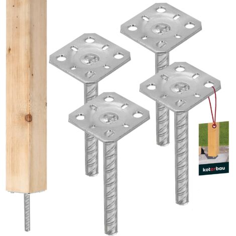 KOTARBAU® 4 pcs Support de Poteau à Sceller - Acier Galvanisé - 80 x 80 x 200 mm - Argent - Pied de Poteau - avec Ancre Béton - pour Clôture et Poutre - Robuste - Résistant à La Corrosion (1/5)