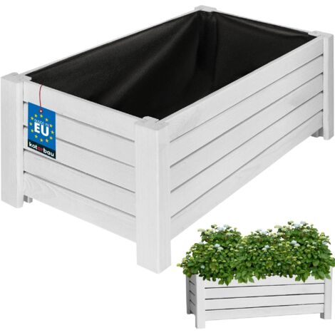 KOTARBAU® Jardinière Extérieur - Bois de Pin Imprégné - 60 x 33 x 25 cm - Blanc - Jardiniere sur Pieds - Bac à Fleurs Rectangulaire - Grande Capacité - avec Toile Anti-Mauvaises Herbes (1/5)