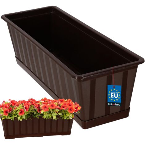 KOTARBAU® Pot de Fleur Exterieur - Jardinières Exterieur - PVC - 50 x 18 x 14 cm - Brun - Jardinière Balcon - Rectangulaire - avec Soucoupe - Bac à Fleurs (1/5)