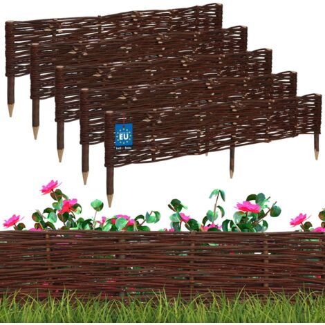 KOTARBAU® Lot de 5 Clôture Bois - Bordure Jardin Extérieur - 100 x 10 cm - Bordure de Jardin en Osier à Planter - Marron - Cloture en Osier - Décoration Extérieure