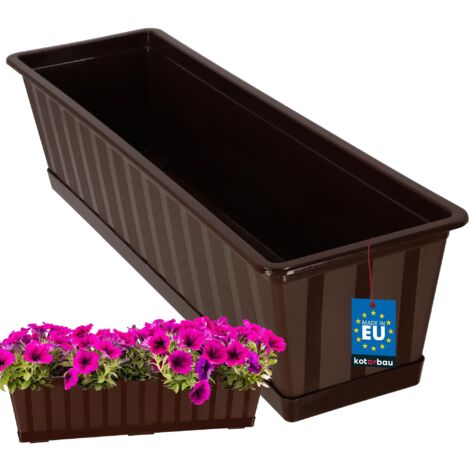 KOTARBAU® Pot de Fleur Exterieur - Jardinières Exterieur - PVC - 60 x 18 x 14 cm - Brun - Jardinière Balcon - Rectangulaire - avec Soucoupe - Bac à Fleurs