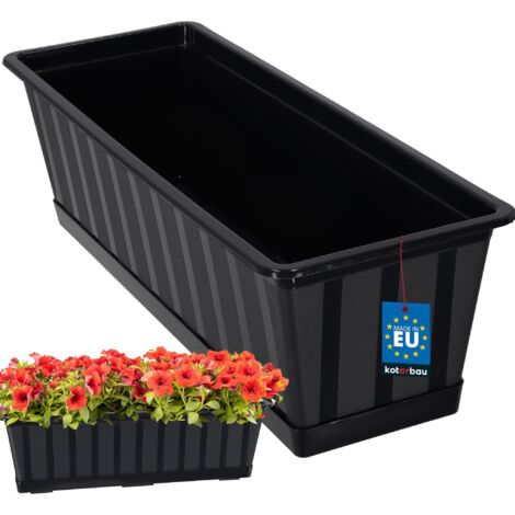 KOTARBAU® Pot de Fleur Exterieur - Jardinières Exterieur - PVC - 50 x 18 x 14 cm - Terracotta - Jardinière Balcon - Rectangulaire - avec Soucoupe - Bac à Fleurs (1/5)