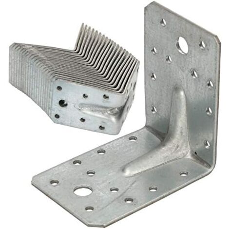 KOTARBAU Connecteur d'Angle 90 x 90 x 65 mm avec Nervure Équerre Perforée Équerre de Construction Assemblage Bois Argent 50 Pièces