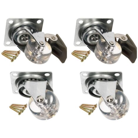 KOTARBAU Lot de 4 roulettes (2 avec frein) Transparent Ø 35 mm Pour tous les types de sols Roulettes pivotantes en caoutchouc Roulettes de transport Pour Sofar/Curseur (1/5)