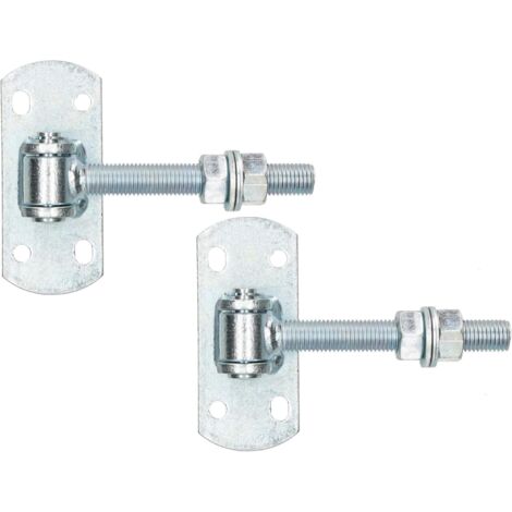 KOTARBAU Lot de 2 charnières de portail galvanisées - Filetage M 16 mm - Trou oblong réglable avec plaque de fixation - Charnières de portail avec pince à ressort