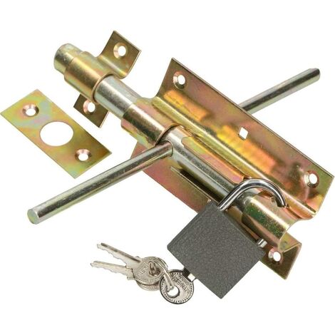 KOTARBAU Verrou de porte 100 mm - Verrou de porte des deux côtés avec cadenas - Galvanisé jaune (1/5)