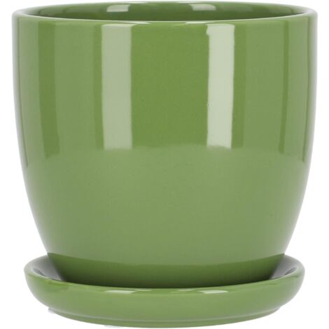 KOTARBAU Pot de fleurs en céramique avec bac d'égouttement Vert 17 cm