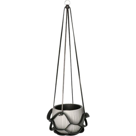 ABRATO Pot de fleurs en cuir noir avec suspension + pot de fleurs (1/5)