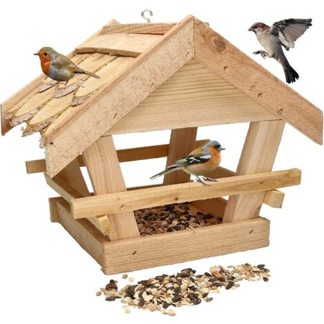 Kotarbau – Mangeoire à oiseaux en bois – Bardeaux suspendus – 260mm de hauteur – 200mm de largeur – 0,5 kg de nourriture incluse (1/5)