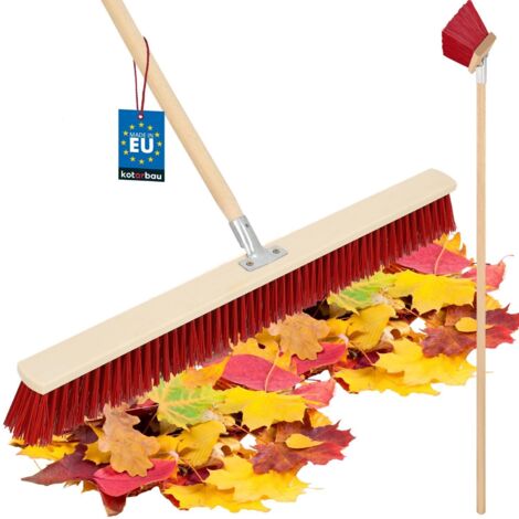 KOTARBAU® Balai Brosse - 85 cm - Balai Exterieur Terrasse - Brosse de Voirie - avec Manche - Bois - PVC - Poils Durs - de Jardin - Outil de Nettoyage