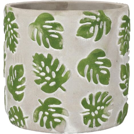 KOTARBAU Pot de fleurs en béton décoratif Motif feuille de fenêtre Monstera (23 cm) (1/5)
