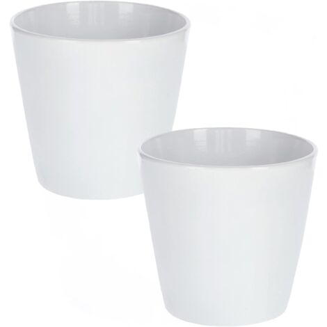 KOTARBAU Lot de 2 pots de fleurs en céramique Blanc lisse Ø 13 cm (1/5)