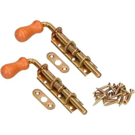KOTARBAU Lot de 2 verrous à ressort - Verrou de porte galvanisé inoxydable - Poignée en bois résistante aux intempéries - Avec ressort (150 mm) (1/5)