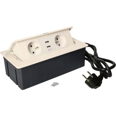 Kotarbau - Bloc multiprise encastrable - Avec 2 prises et port USB - En aluminium - Blanc