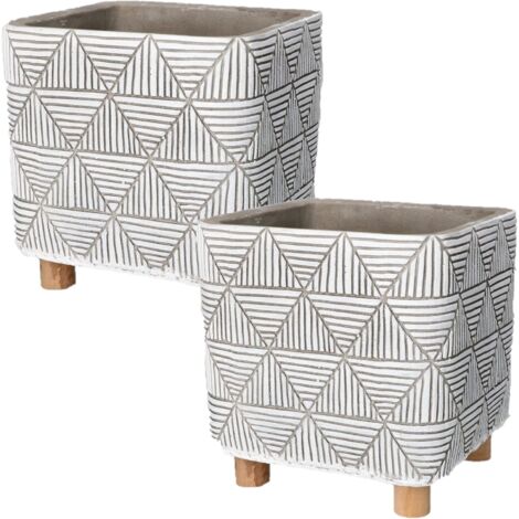 KOTARBAU Lot de 2 pots de fleurs en béton - 14 cm - Pour plantes - En béton décoratif - Support en bois (1/5)