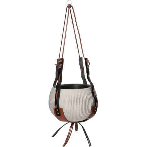 ABRATO Pot de fleurs en cuir marron - Ensemble complet avec suspension + pot de fleurs (1/5)