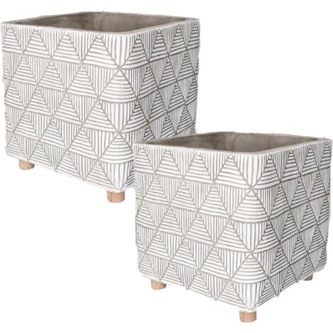 KOTARBAU Lot de 2 pots de fleurs en béton - 18 cm - Pour plantes - En béton décoratif - Support en bois (1/5)