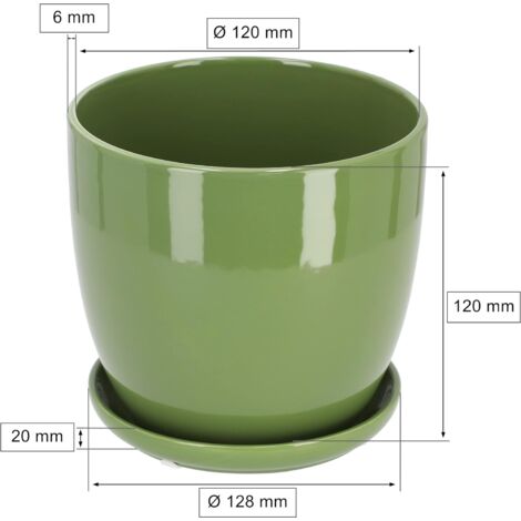 KOTARBAU Pot de fleurs en céramique avec bac d'égouttement Vert 13 cm (1/5)