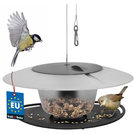 KOTARBAU® Mangeoire Oiseaux Extérieur à Suspendre - Plastique - 30x12,2 cm - Noir - Mangeoire Oiseaux a Suspendre - Durable -Résistante Intempéries - avec Câble Acier