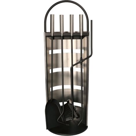 KOTARBAU Serviteur de cheminée 5 pièces en acier inoxydable avec manche argenté Noir (1/5)