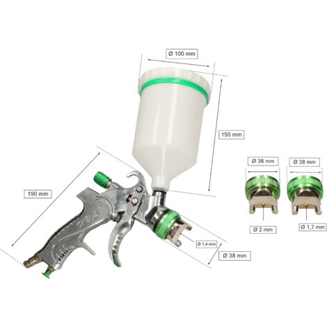 Potufa Kit Pistolet à Peinture HVLP Professionnel - 4 Buses (1.4/1.7/2.0/2.5mm) + Gobelet 600ml Jaune - Idéal Peinture Et Vernis