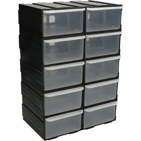 Kotarbau – Boîte de rangement d'atelier 10 tiroirs – Tiroirs transparents 74x101mm – Dimensions 225x155x95mm – Accrochable au mur