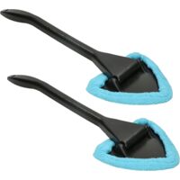 KOTARBAU Lot de 2 brosses de nettoyage de vitres de voiture triangulaires bleues avec housse en microfibre et manche long