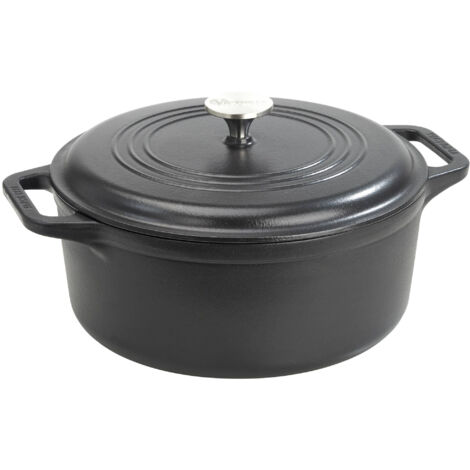 Victoria 32296 Cocotte Induction Fonte Émaillée 25 cm, Dutch Oven 3,8L, Sans PTFE et PFOA Noir (1/5)