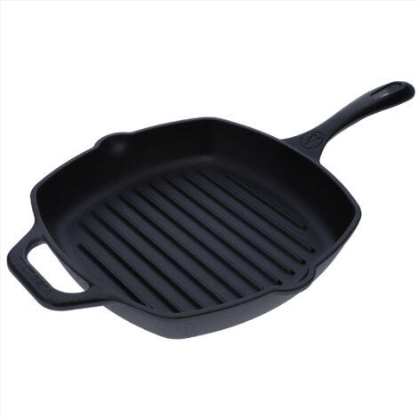 VICTORIA Poêle à Griller En Fonte Naturelle 25x25cm - Induction, Feu, Barbecue, Four - Sans PTFE Ni PFOA