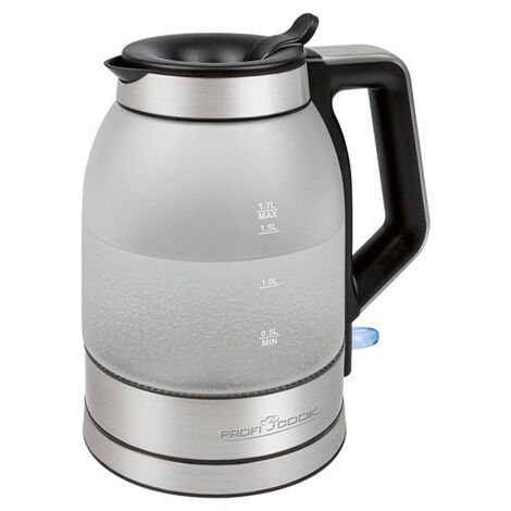Proficook WKS 1215G Bouilloire Électrique, Verre de 1,7 Litre, Récipient sans BPA, sans Fil, Éclairé 2200W Argent (1/5)