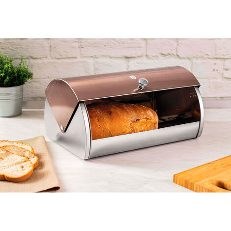 Berlinger Haus Rose Gold Set Broodtrommel Set van 3 roestvrijstalen keukenpotten voor het bewaren van brood en gebak, schuifdeksel, Bread Box, roségoud/roestvrij staal