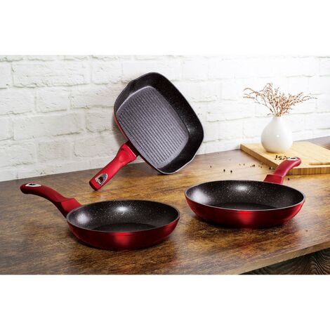Berlinger Haus Set De 6 Pièces Collection Burgundy - Poêles Aluminium Forgé Avec Poignée Détachable Et Revêtement Marbre Antiadhésif