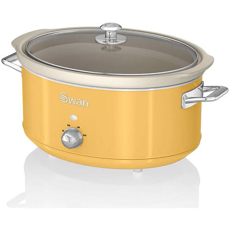 Swan Retro SF17031CNEU Mijoteuse, Récipient De Cuisson Amovible De 6,5 Litres, Slow Cooker, Céramique Antiadhésive Sans PFOA Ni PTFE, 3 Niveaux De Température, Design Vintage, Crème, 320W