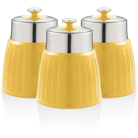 SWAN SWKA1024YELN Retro Set 3 Boîtes de Rangement Cuisine 1,2L Hermétiques pour Pâtes Riz, Vintage Jaune (1/3)